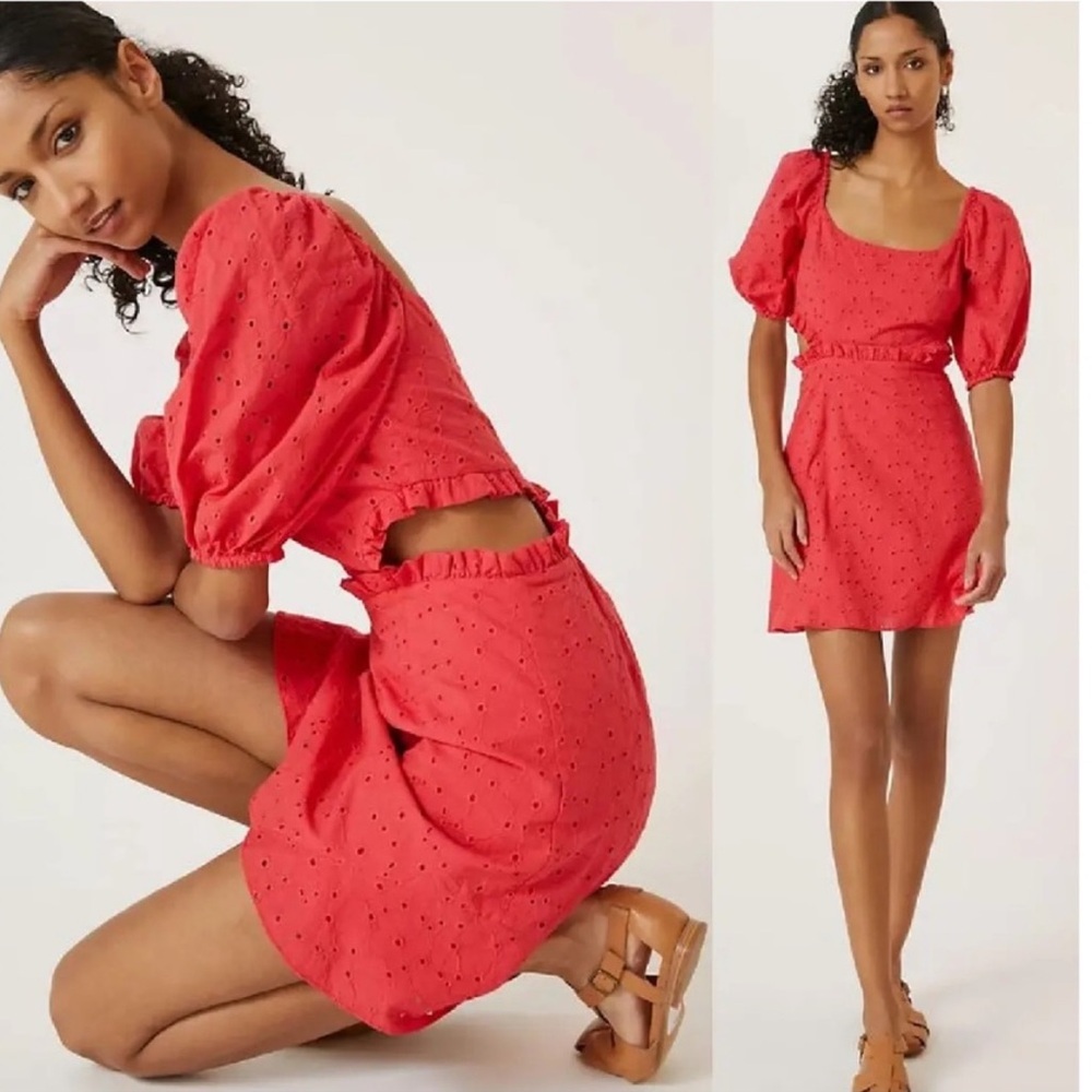 Anthropologie Hutch NWT Red Coral Eyelet Cut Out Dress Size 2